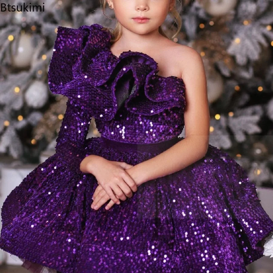 2026 Baby Girls' Dresses Children's White Glitter Feather Sequins Baby Princess Tutu Dress Birthday Party Children's Clothing view 6