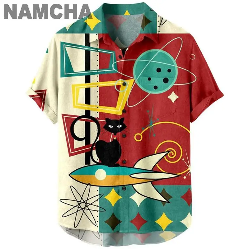 2023 Summer Beach Style Men\'s Hawaiian Shirts 3D Printed Casual Musical Instruments Tops Loose Short-sleeve Blouses Camicias