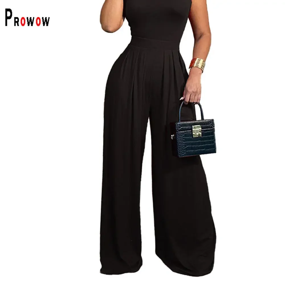 Prowow Casual Loose Style Women Wide Leg Pant Solid Color Elastic High Waist Summer Fall Female Trousers Streetwear Bottoms