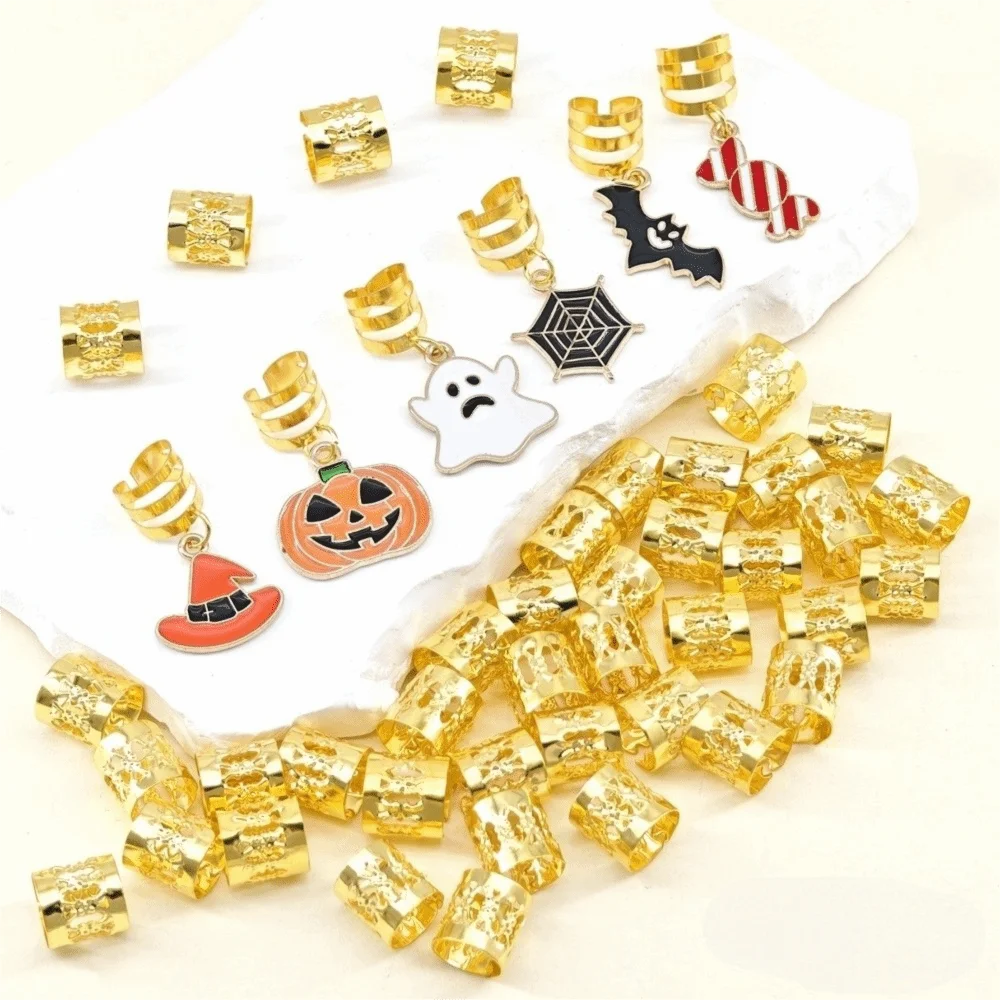 6/10/26/46pcs Metal Cuff Clips Party Mixed Hair Rings Set Hair Braiding Headwear Halloween Braid Hair Clips Charm Pumpkin