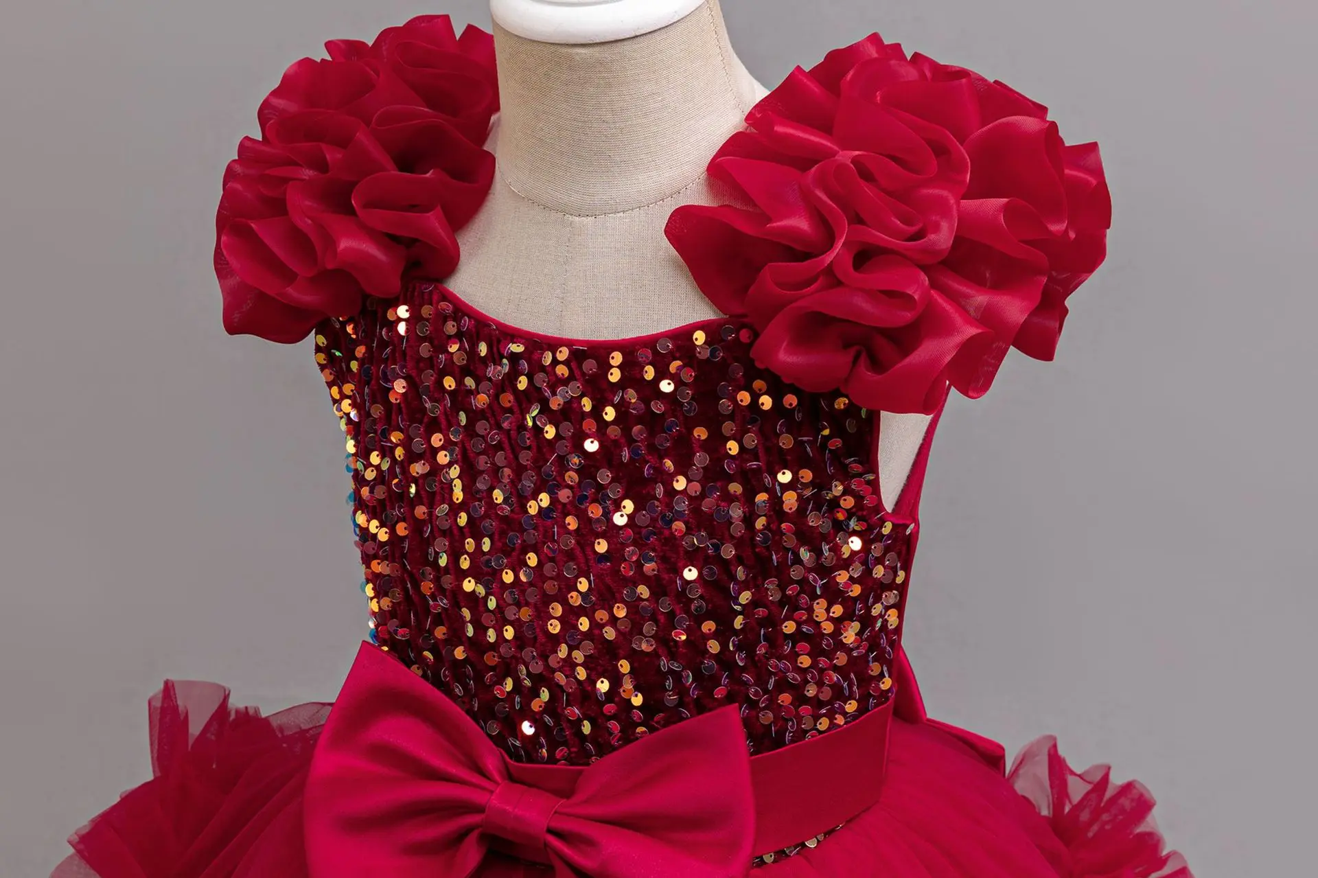 New elegant girl dress, tulle sequin long flower girl dress suitable 4-12 year old girl Christmas performance clothing