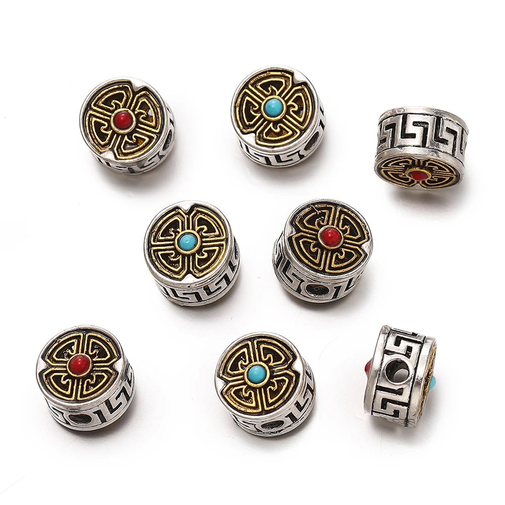 5 teile/los Runde Zylinder Nepalesischen Buddhistischen Tibetischen Silber/Gold Farbe Metall Lose Perlen Für Schmuck Machen DIY Armband