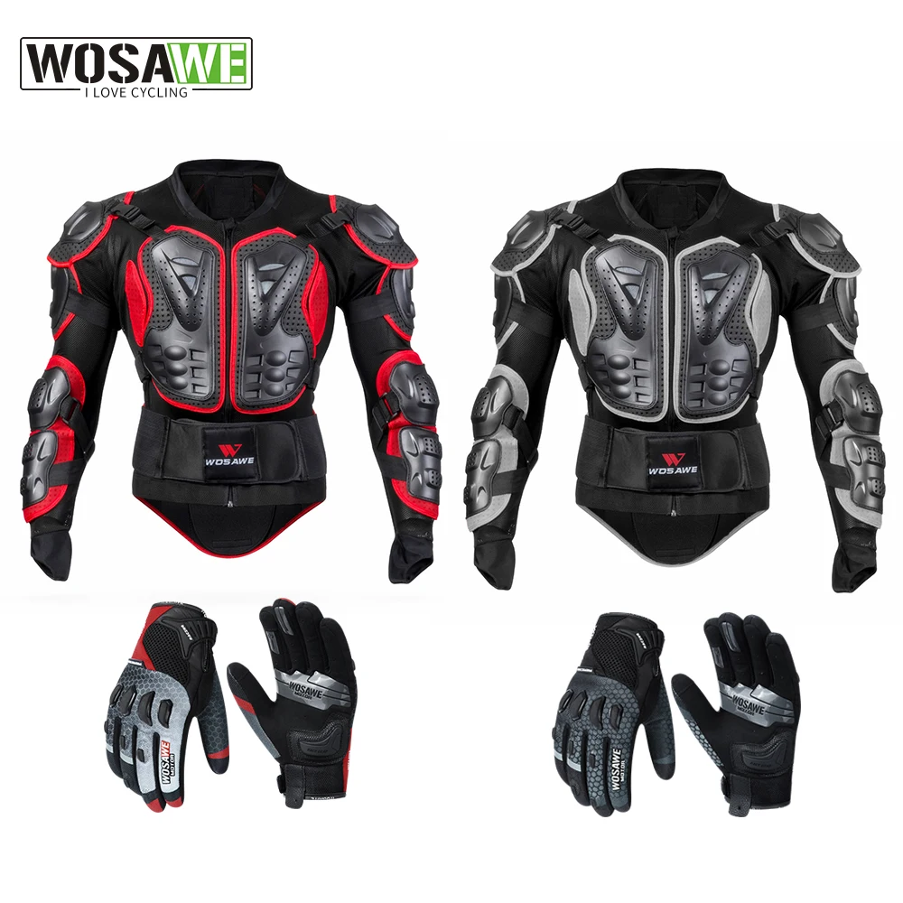 

WOSAWE Motorcycle Protector Motocross Full Body Armor Moto Jacket Riding Gloves Men Motorbike Racing Armor Protective Gears