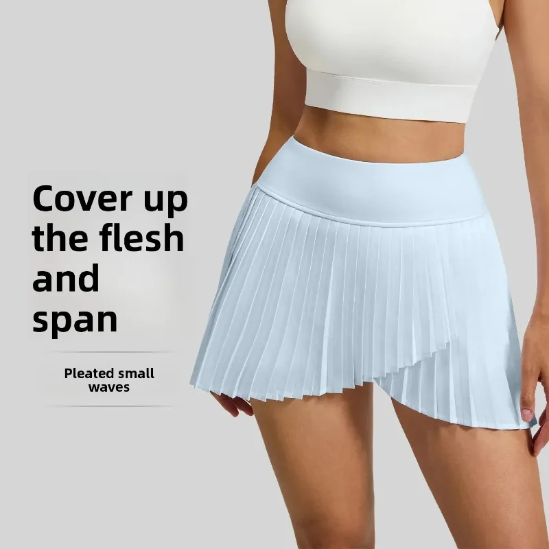 

Solid Color Pleated Mini Skirt Fake Two-Piece Front Slit Anti-Light Tennis Skirt Yoga Sports Skirt Summer Women's Fashion