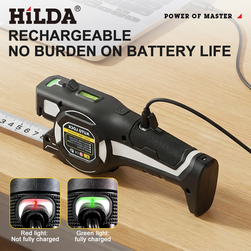 HILDA Professionelles Laser-Messband mit Grünem Laser-Nivelliergerät Automatisch Einziehbares Messwerkzeug für Renovierung, Ingenieurwesen und Holzarbeiten – Detail 6