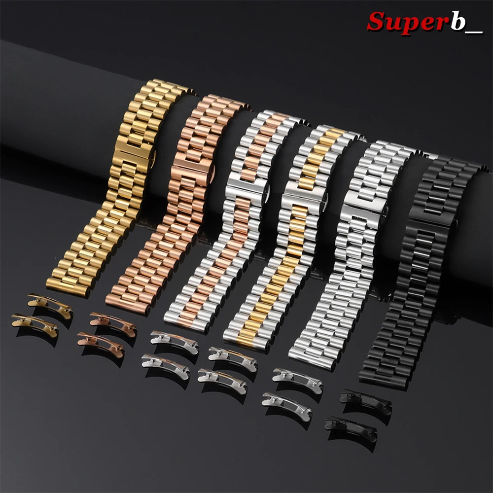 Curved End Solid Stainless Steel Watch Bracelet 10/12/13/14/16/17/18/19/20/21/22mm Metal Watch Band Strap with Butterfly Buckle