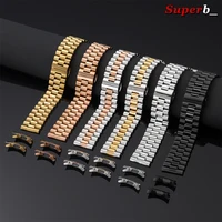 Pulsera de reloj de acero inoxidable sólido con extremo curvado, correa de reloj de Metal de 10/12/13/14/16/17/18/19/20/21/22mm con hebilla de mariposa