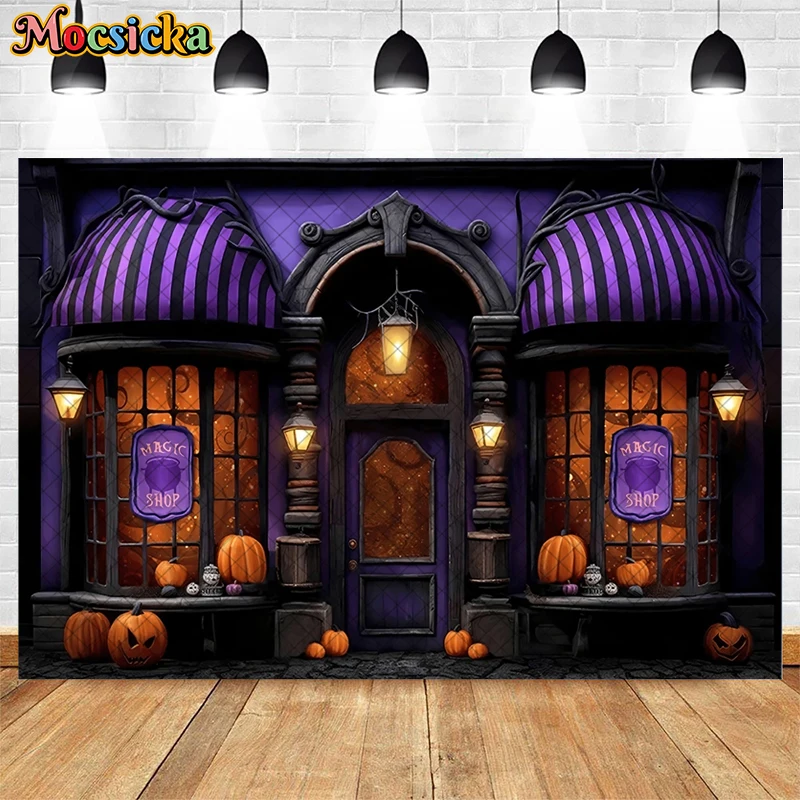 Mocsicka Haunted Halloween Street Backdrops Child Photography Props Kids Adult Festival Decors Magic Shop Front Background