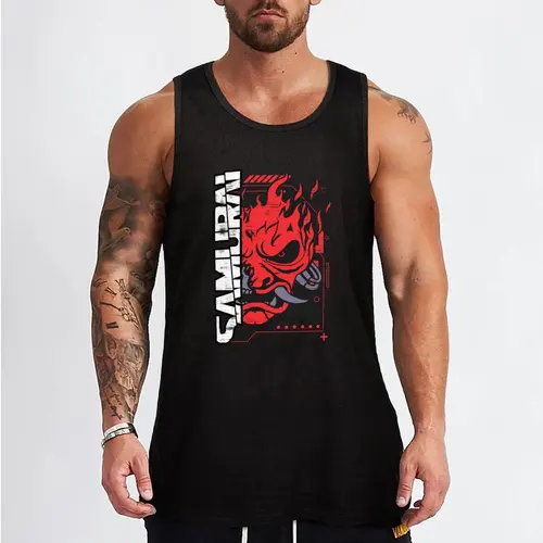 Imagen 2 del producto Camiseta sin mangas de banda de rock samurái para hombre, accesorios de gimnasio, camisa deportiva