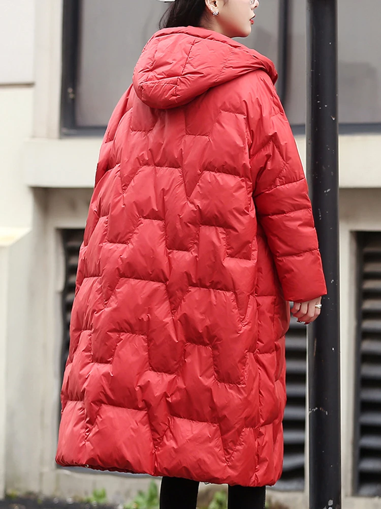 Winter Loose Thick Warm 90% White Duck Down Long Parkas Casual Women Hooded Female Zipper Pocket Down Coat Snow Outwear Coats