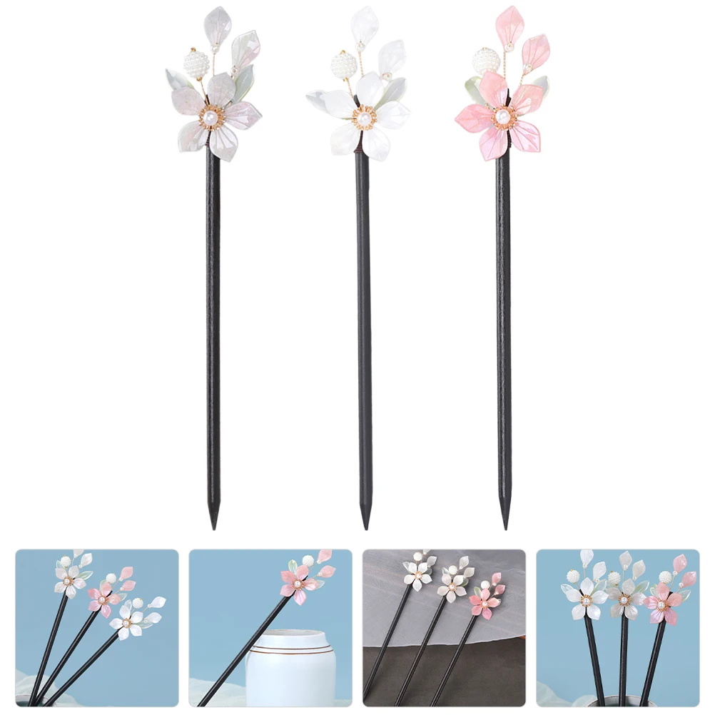

3 Pcs Wooden Hairpin Long Stick Sticks Retro Decor Chopstick for Women Simple Chinese Vintage
