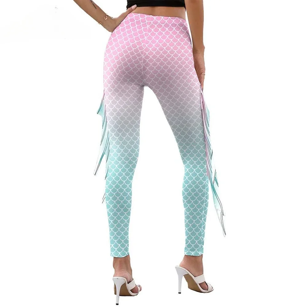 Mallas de sirena con estampado 3D para mujer, pantalones a escamas de pescado, medias elásticas sexis, pantalones de entrenamiento para gimnasio, ropa de Cosplay para vacaciones