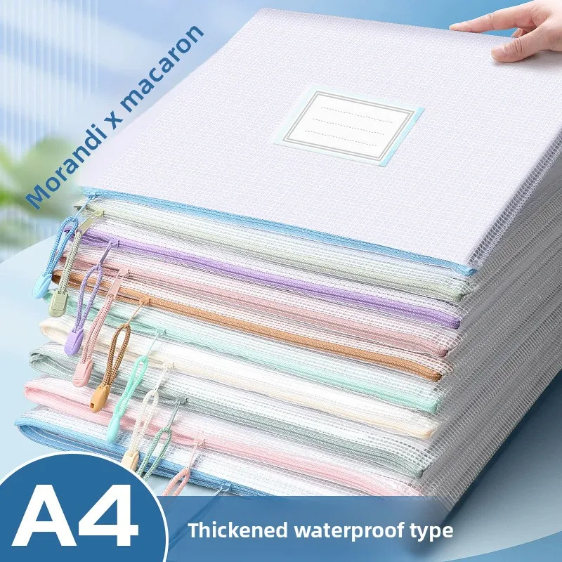 5 pcs A4 Plastic Mesh Zipper File Bag Waterproof Document Pouch Multi‑Colors for School Office Paper Organizer