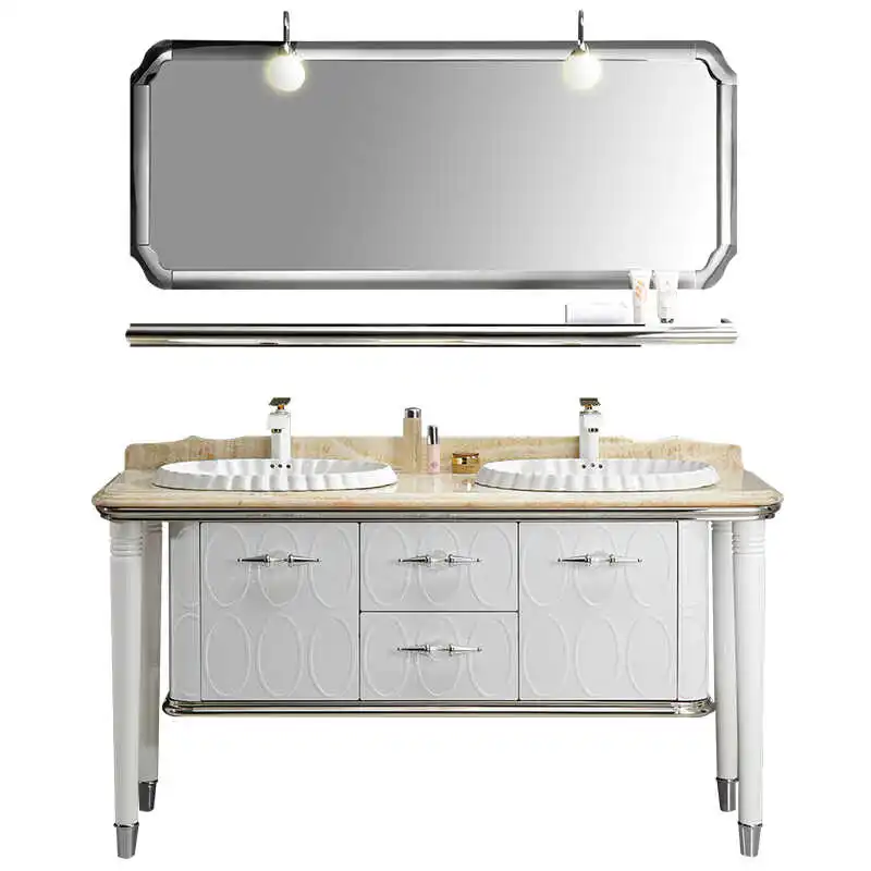 

*French floor-to-ceiling bathroom cabinet retro stainless steel washbasin cabinet custom double basin marble