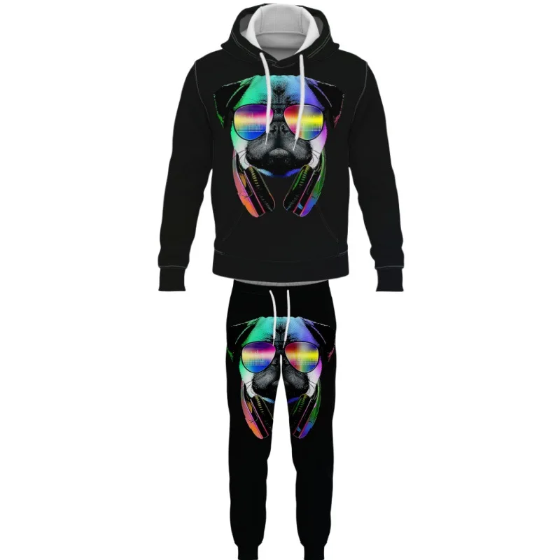 

Осенний модный спортивный костюм с 3D-принтом «Собаки» для мужчин: толстовка и брюки, повседневный комплект из двух предметов, мужская одежда