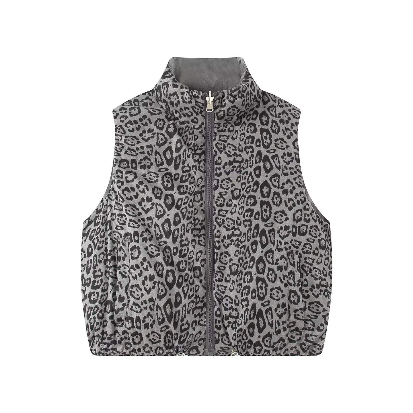 

Winter New Arrivals Women's Coat Short Stand Collar Leopard Print Thickened Sleeveless Coat