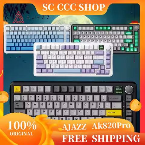 AJAZZ Ak820 Pro Mechanical Keyboard Tri-Mode Wired Wireless Bluetooth 75% Tft Screen Hot Swap Gasket Rgb Custom PC Game Keyboard