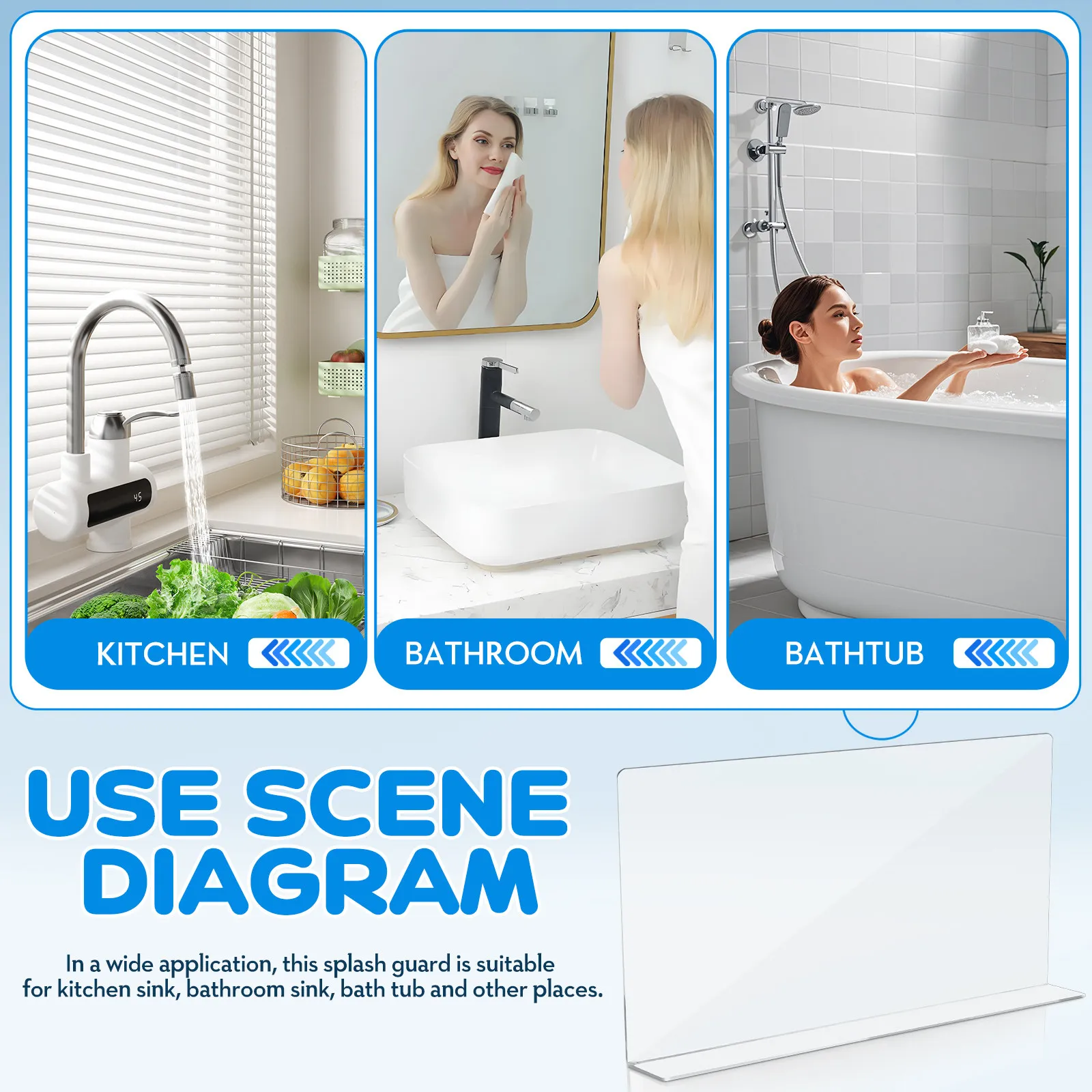 Acrylic Kitchen Sink Splash Guard Riser Bathroom Tub Water Splash Protector Waterproof Corner Blocker Anti-Leak