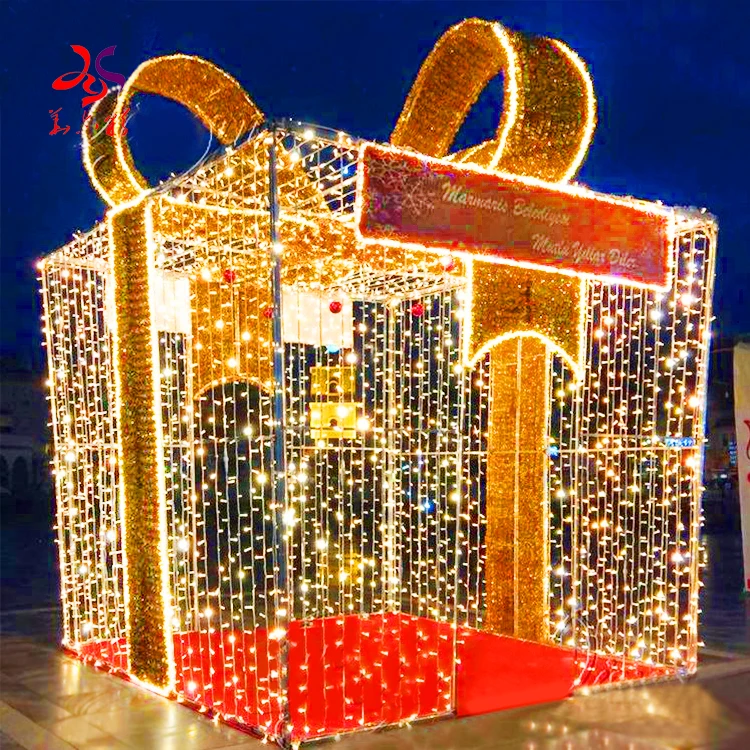Factory Supply Giant Illuminated Outdoor Lighting Decoration Christmas Gift Box Motif Light