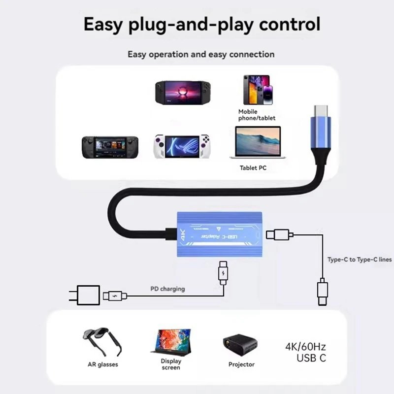 USB C к 4K при 60 Гц AR адаптер для умных очков с PD100W для Rokid/Xreal AR для Switch Steamdeck ROG Ally ноутбука
