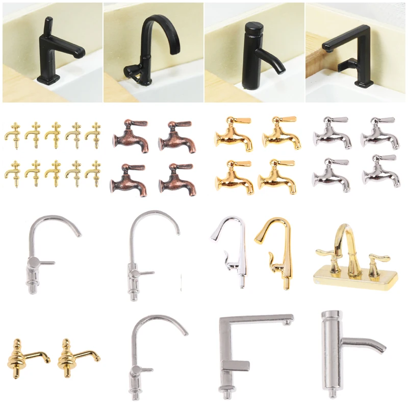 

1-12pcs Dollhouse Miniature Faucet simulation model 1:12 Miniature Metal Water Tap Faucet Dollhouse Kitchen Bathroom Accessories