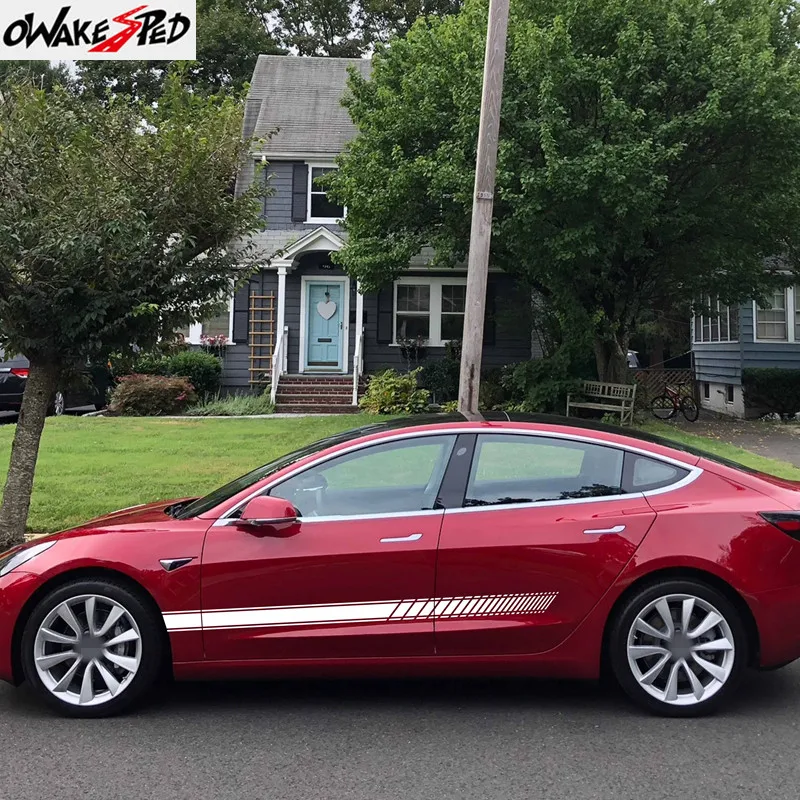 2 шт. для Tesla Model 3 S X P100D Автомобильная дверь боковая юбка длинные полосы наклейки украшение кузова автомобиля виниловая наклейка внешние аксессуары