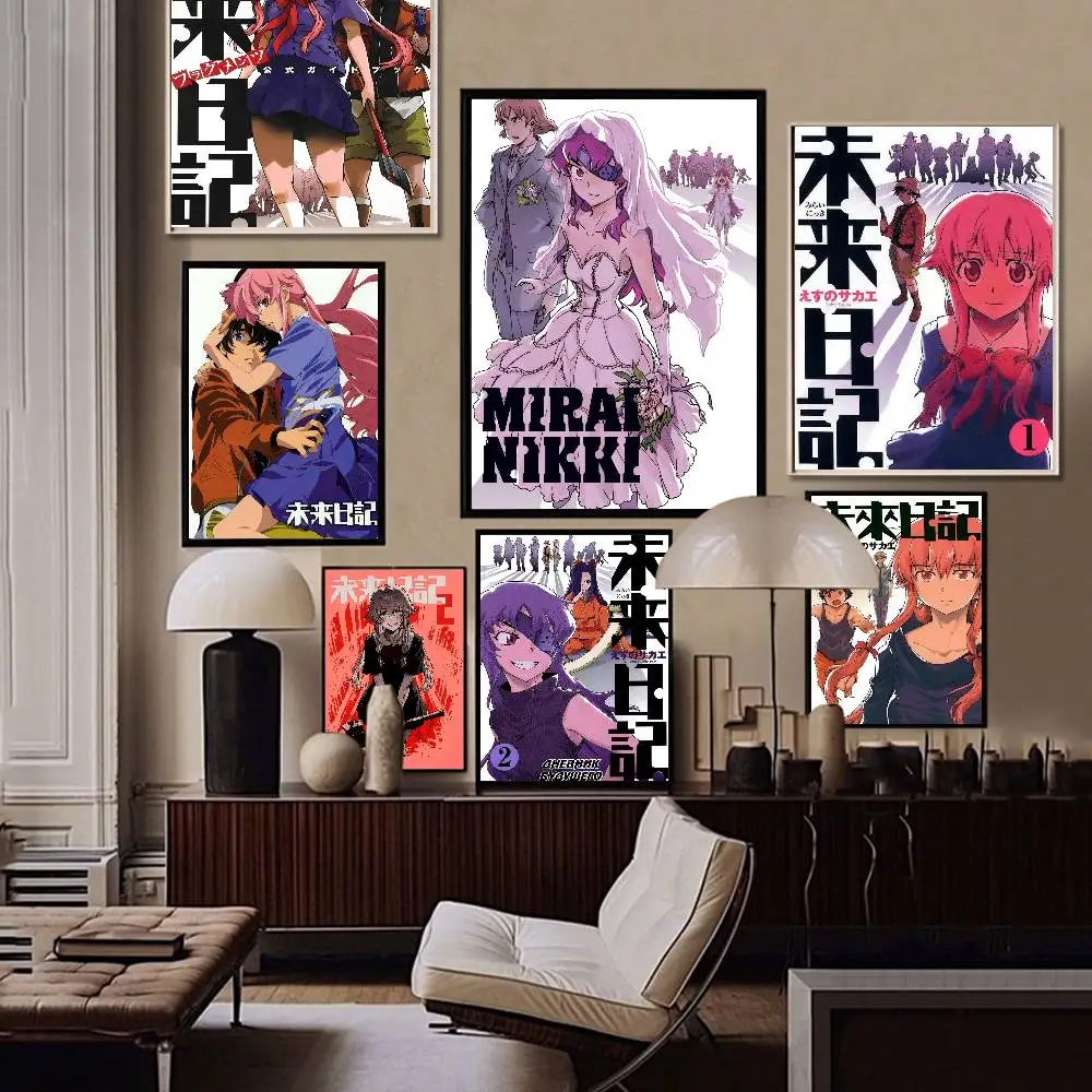 Anime Figure Mirai Nikki The Future Diary Movie Sticky Posters Retro Kraft Paper Sticker Room Bar Cafe Aesthetic Wall Painting