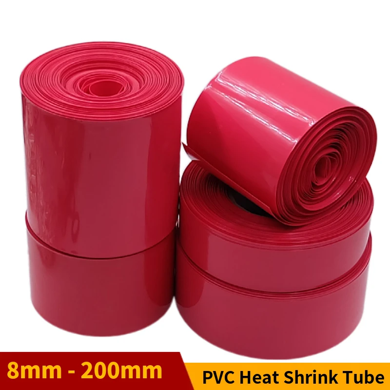 18650 Lithium Battery Heat Shrink Tube Width 8mm ~ 300mm Li-ion Wrap Cover Skin Red PVC Shrinkable Film Sleeve Insulation Sheath