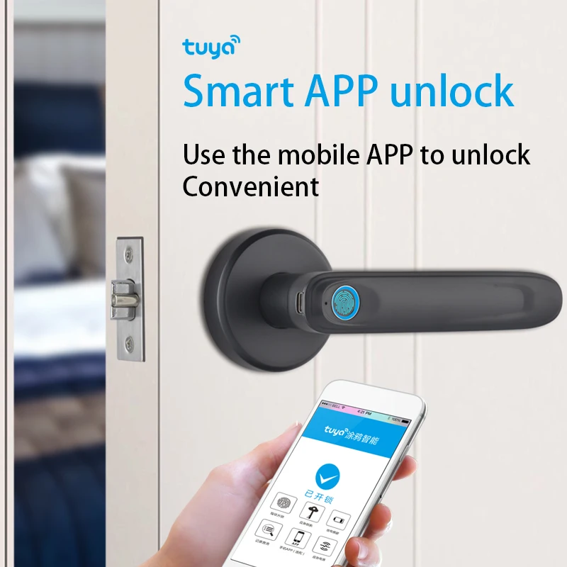 

Tuya Biometric Fingerprint Smart Door Lock Bluetooth APP Remote Control Unlocking Keyless Lock Password Electronic Digital Lock