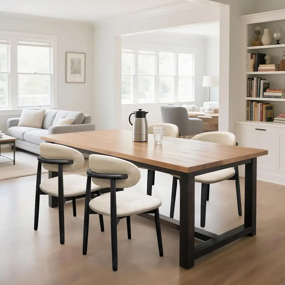 Set di sedie da pranzo moderne imbottite da 4 pezzi con poggiapiedi, tessuto beige, adatto per cucine di metà secolo e fattoria e ca