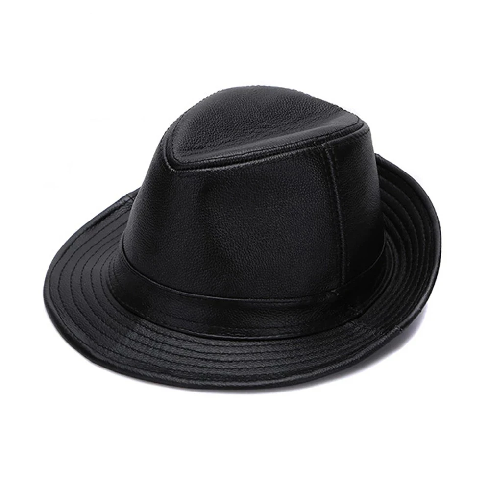 2024 Men Fashion Caps Autumn Winter Warm New Cowboy 100% Real Cowhide Leather Hats Men Real Genuine Cowhide Leather Top Hats