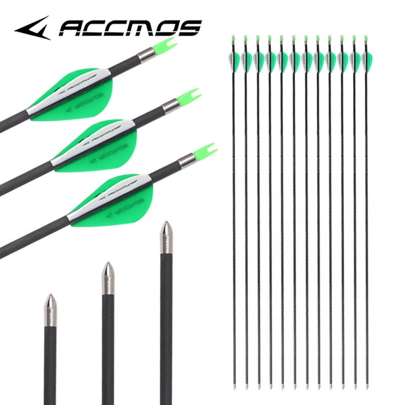 12pcs Pure Carbon Arrow ID4.2mm Spine 300/400/500/600/700/800/900/1000/1100/1300/1500/1800 Archery Hunting Shooting