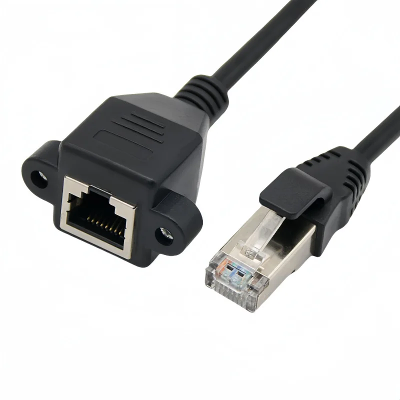 5pcs Right Angle RJ45 Male to Female Screw Panel Mount Cat5E 6 Ethernet LAN Network Extension Cable Screw panel mount Ethernet