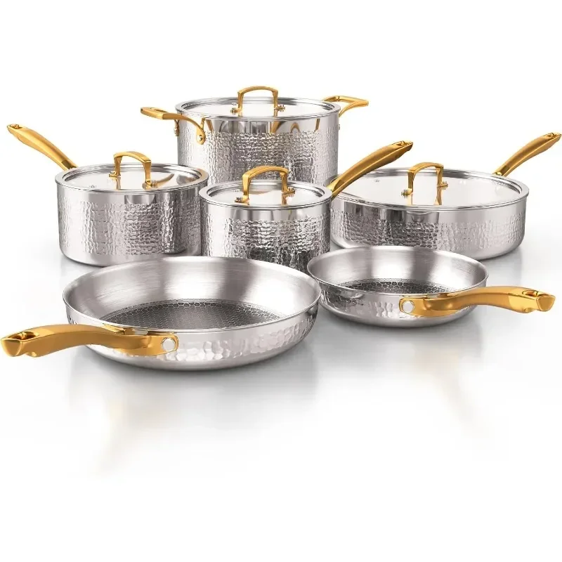 Stainless Steel Hammered Kitchen Cookware, Induction Compatible, Dishwasher and Oven Safe, Non-Toxic