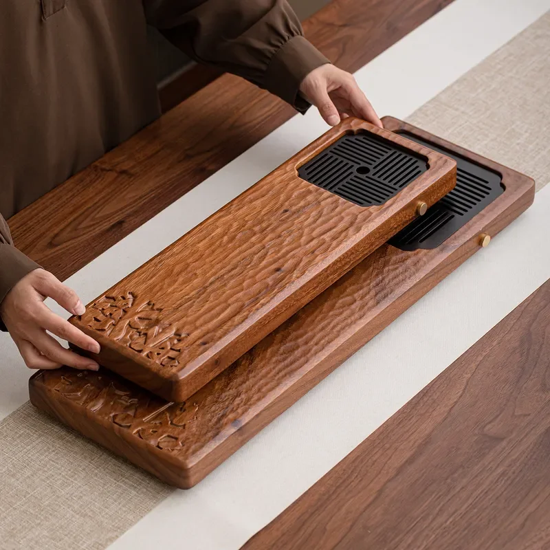 Large Solid Wood Tea Tray Rectangular Kung Fu Tea Set Dry Brewing Table Household Water Storage Drainage Dual Purpose