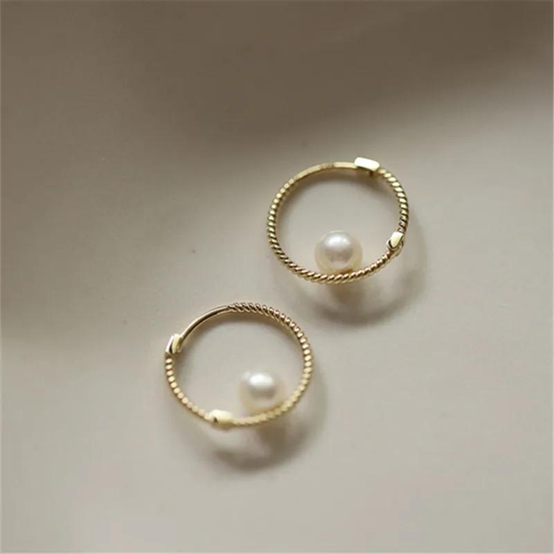 925 Sterling Silver Hoop Twist Shell Pearl Stud Earrings for Women Korean 14K Gold Plated Jewelry Accessories