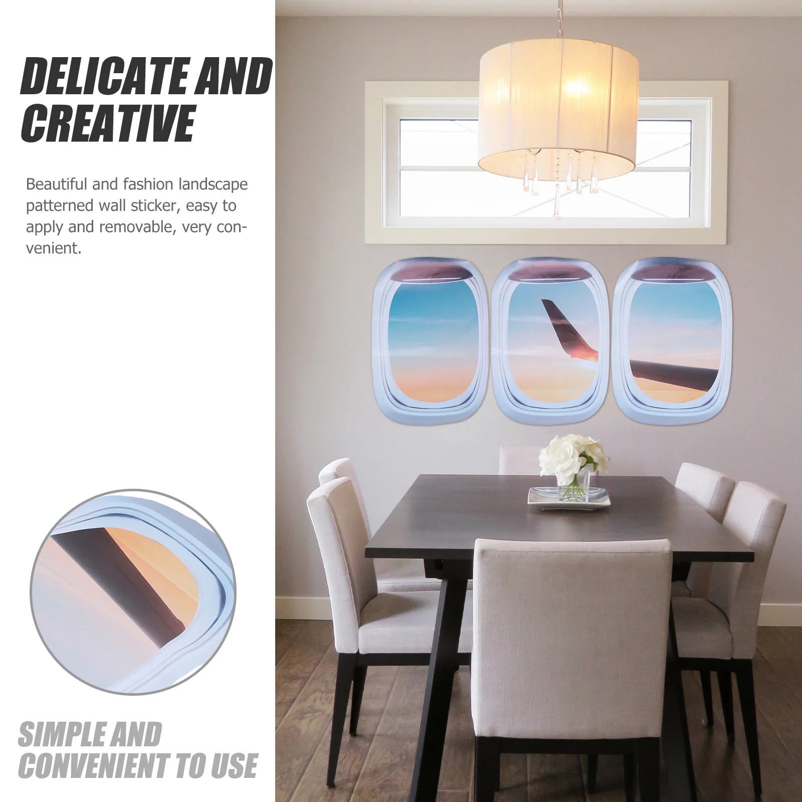 

3Pcs Removable Wall Stickers PVC Landscape Window Decals Beautiful Pattern Home Decor Window Mural Decal Landscape Wall Mural