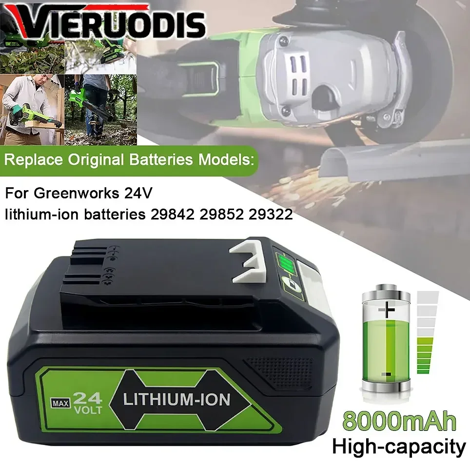 Lithium Ion Rechargeable Battery For Greenworks 24V 8.0AH Power Tools 29842 29852 29322 20362 MO24B410 MO48L4211 100% brand new