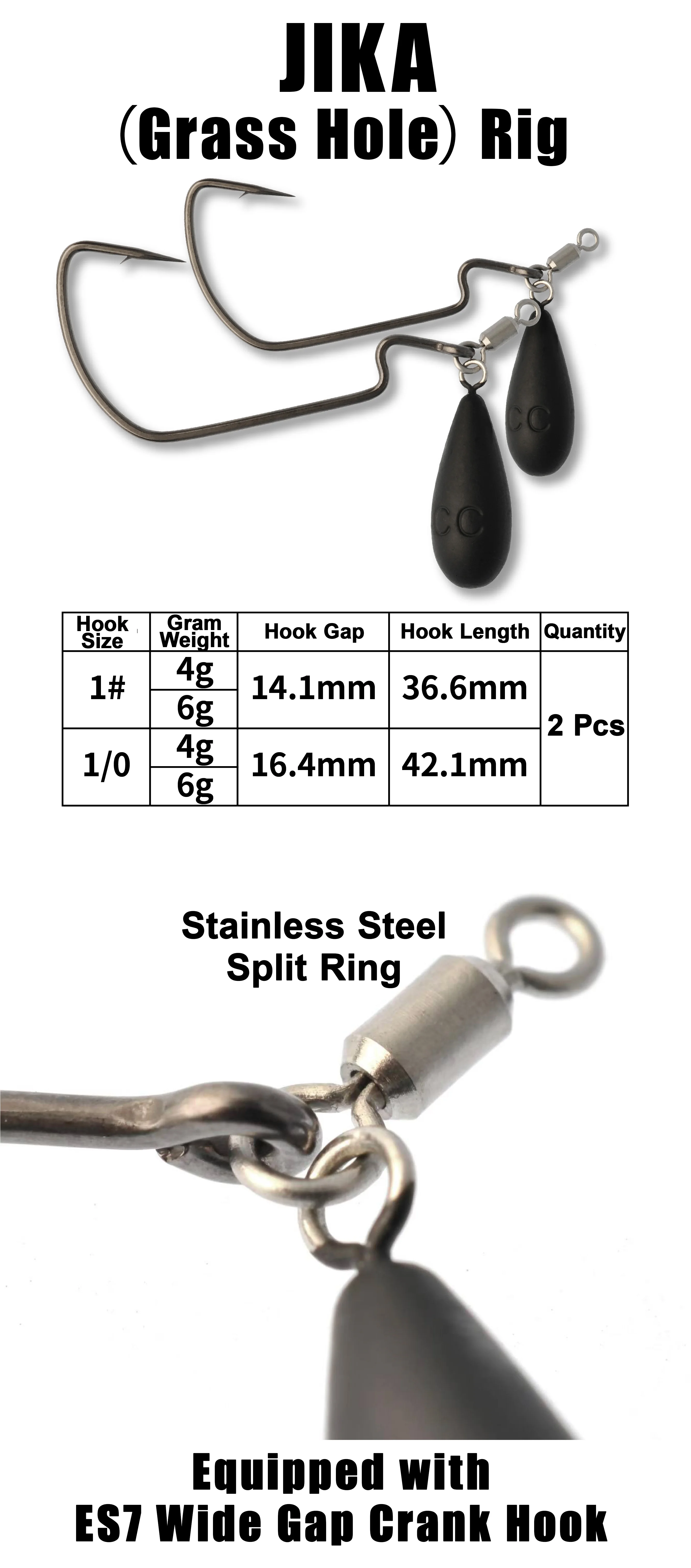 Cast&Catch JIKA (Grass Hole) Rig Weedless Wide Gap Crank Hook mit Sinker, Flipping & Pitch Fishing Rig für Largemouth Bass – Detail 1