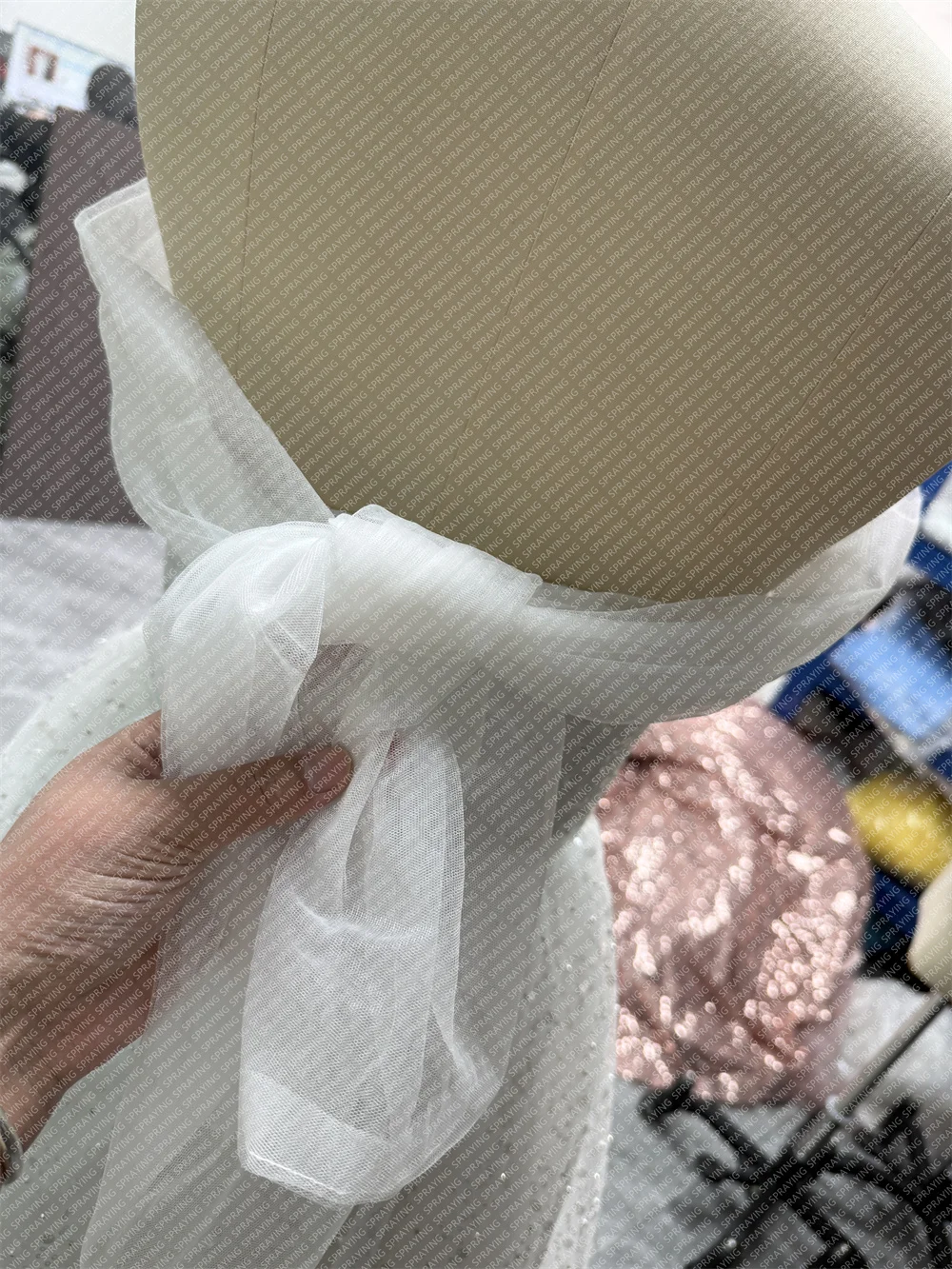 SPRAYING Korean Wedding Photography Tulle Sparkly Off the Shoulder Bridal Gown Floor-Length Long Wedding Dress Corset Back