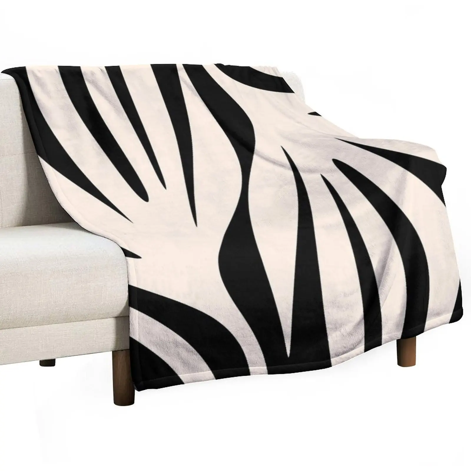 Maldives Leaves Minimalist Abstract Pattern in Black and Almond Cream Throw Blanket Hairys Thermals For Travel Blankets