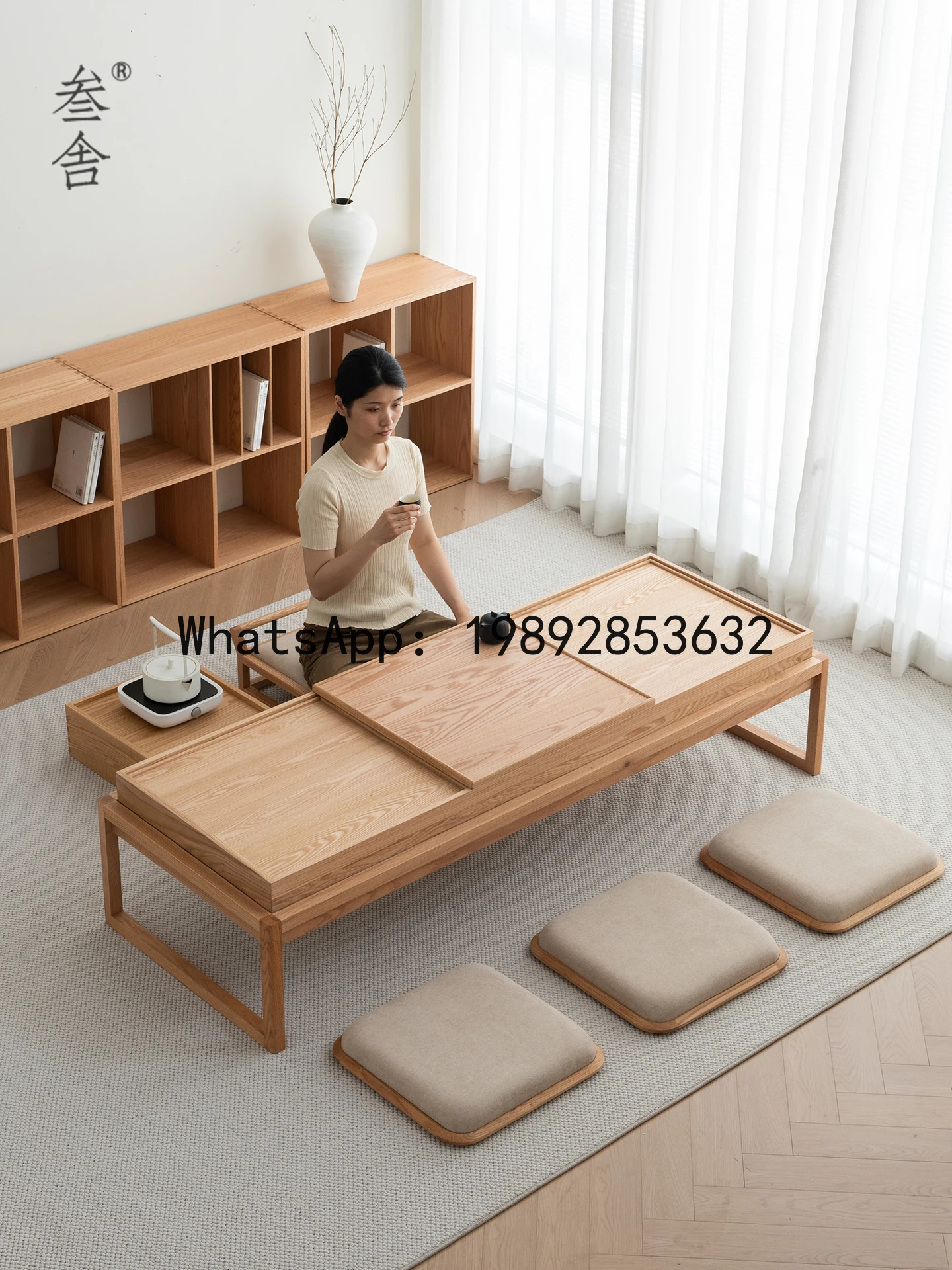 Tatami Tea Table Balcony Zen Style Solid Wood Low Tea Table Song Dynasty Aesthetic Storage Tea Table