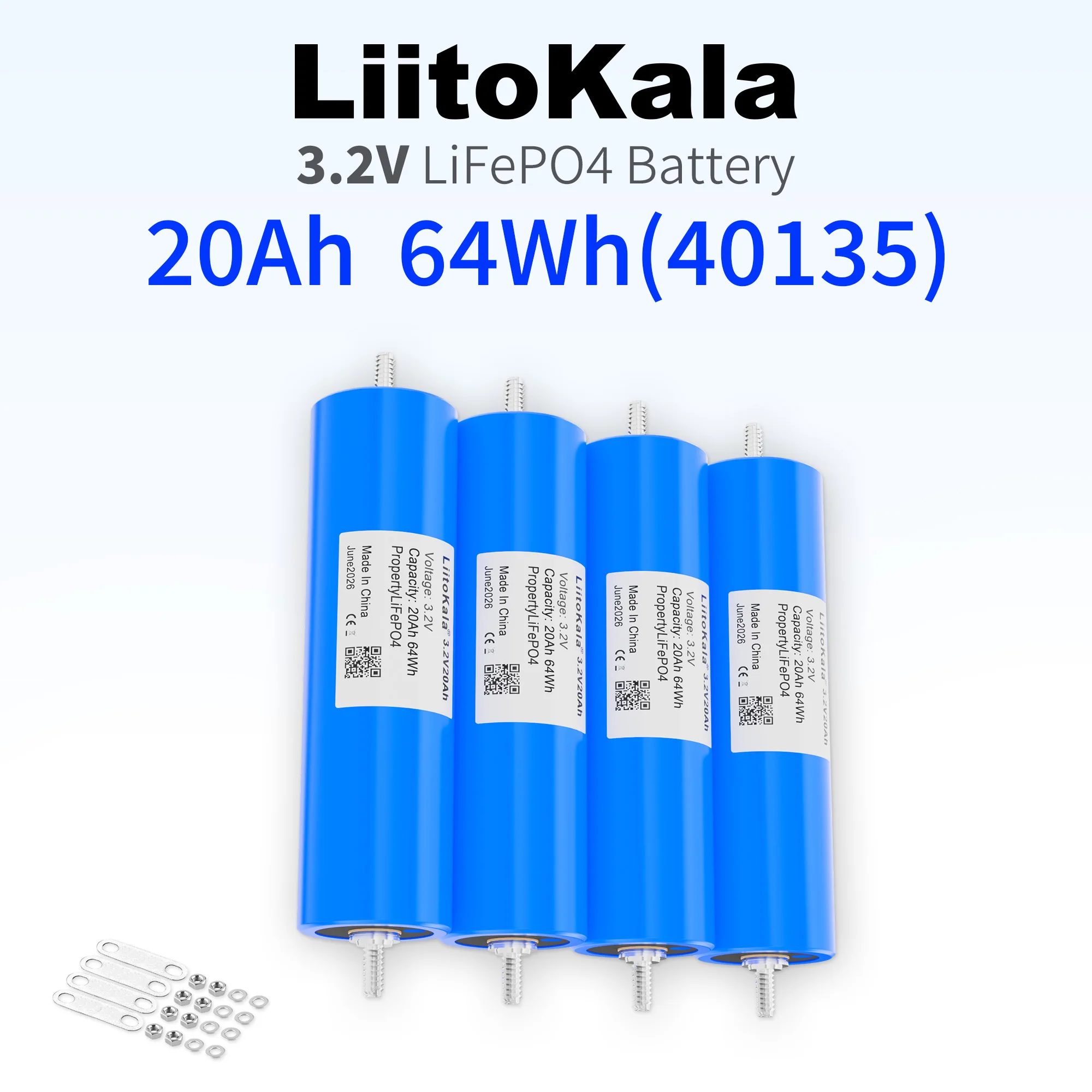 Cella batteria LiFePO4 LiitoKala 3.2V 20Ah Grado A, ricaricabile, al litio ferro fosfato, a ciclo profondo, ad alta capacità, lunga durata, per accumulo di energia solare, pacchi 12V 24V 48V, camper,