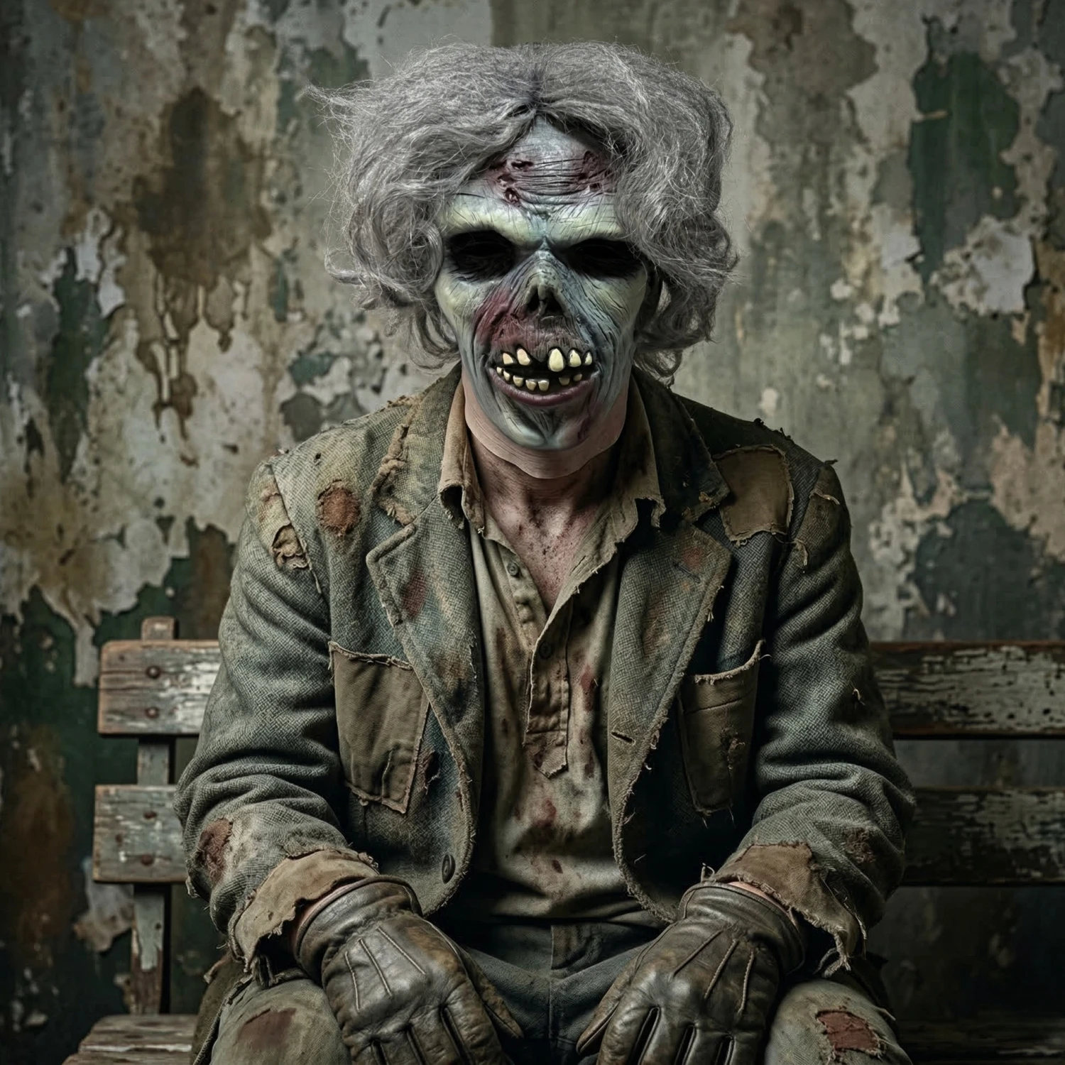 Scary Zombie Old Man Latex Mask Horror Cosplay Full Head Mask Halloween Party Costume Realistic Grey Hair Mask Adult
