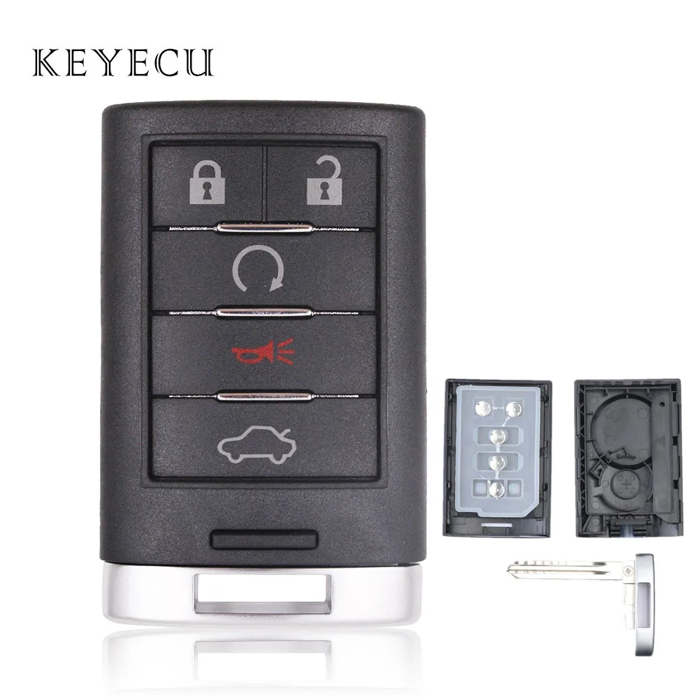 Keyecu Cho Cadillac CTS 2008 2009 2010 2011 2012 2013 2014 2015 Tầng M3N5WY7777A 5 Nút Điều Khiển Từ Xa Ô Tô Vỏ Chìa Khóa bao Da Ốp Lưng