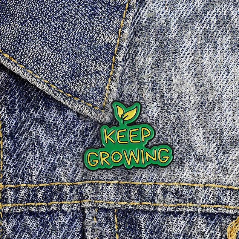 Keep Growing Inspirational Enamel Badge Leaf Motivational Quote Pin Brooch Jewelry Gifts For Self Growth Seekers