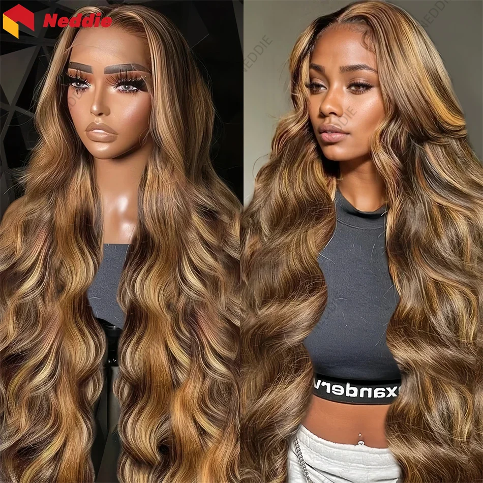 Perruque Lace Front Wig Body Wave Brésilienne Naturelle à Reflets, Cheveux Humains Colorés, 13x6, 13x4, P4/27, pour Femme