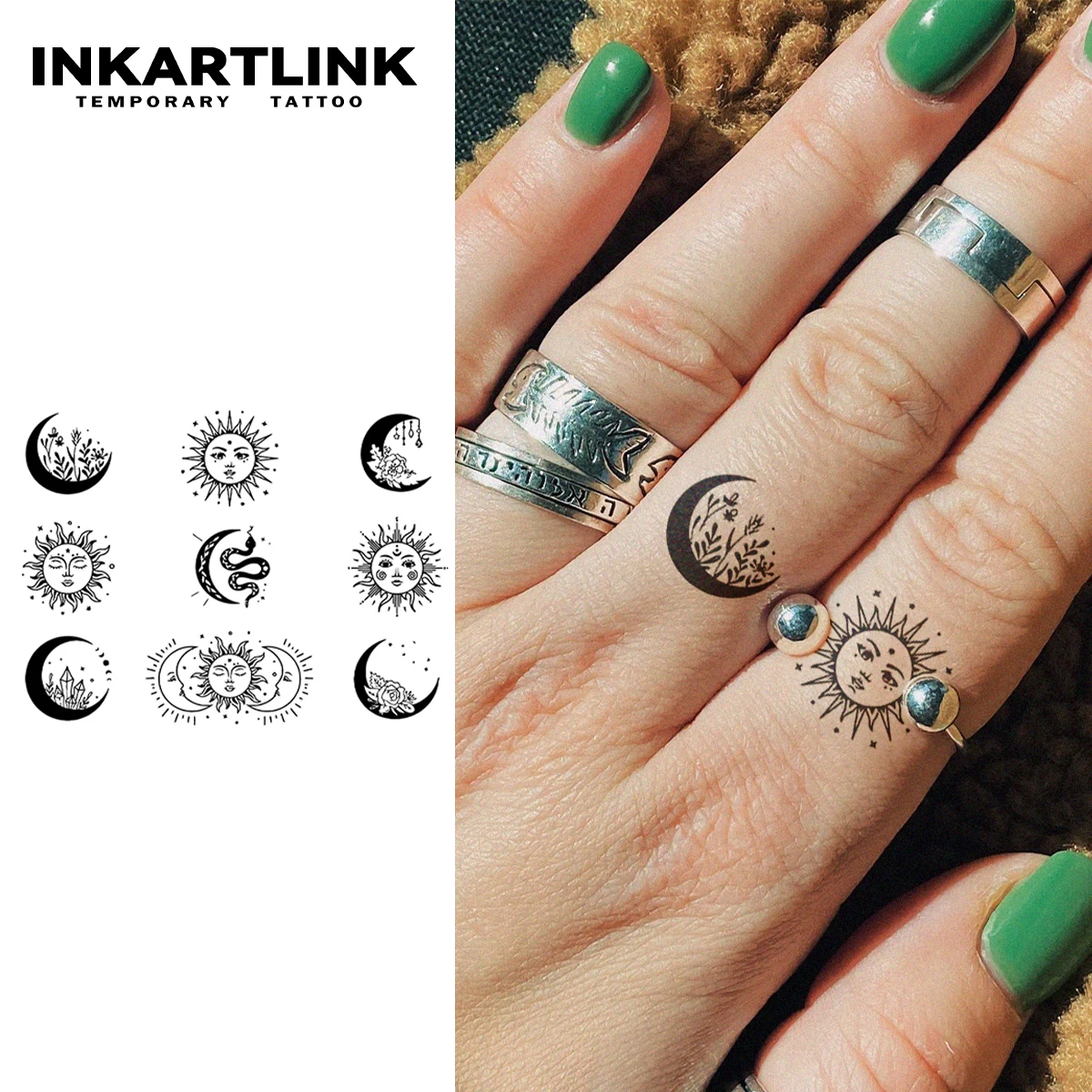 

Sun Moon Finger temporary tattoo stickers, magic tattoos, herbal juice tattoos, lasting 1-2 weeks, realistic fake tattoos