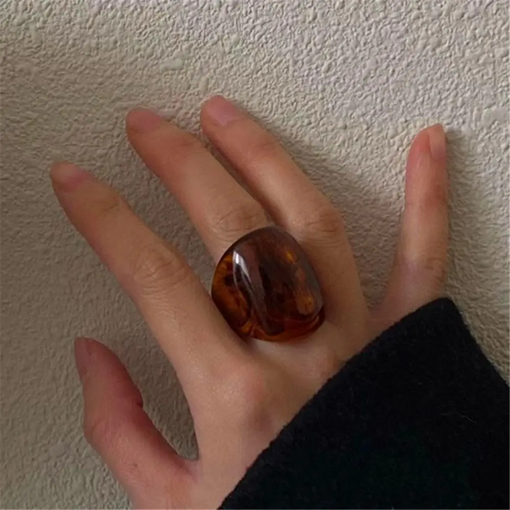 New Geometric Wide Face Chunky Ring Vintage Resin Large Finger Rings Exaggerated Gift Accessories Punk Jewelry image 5