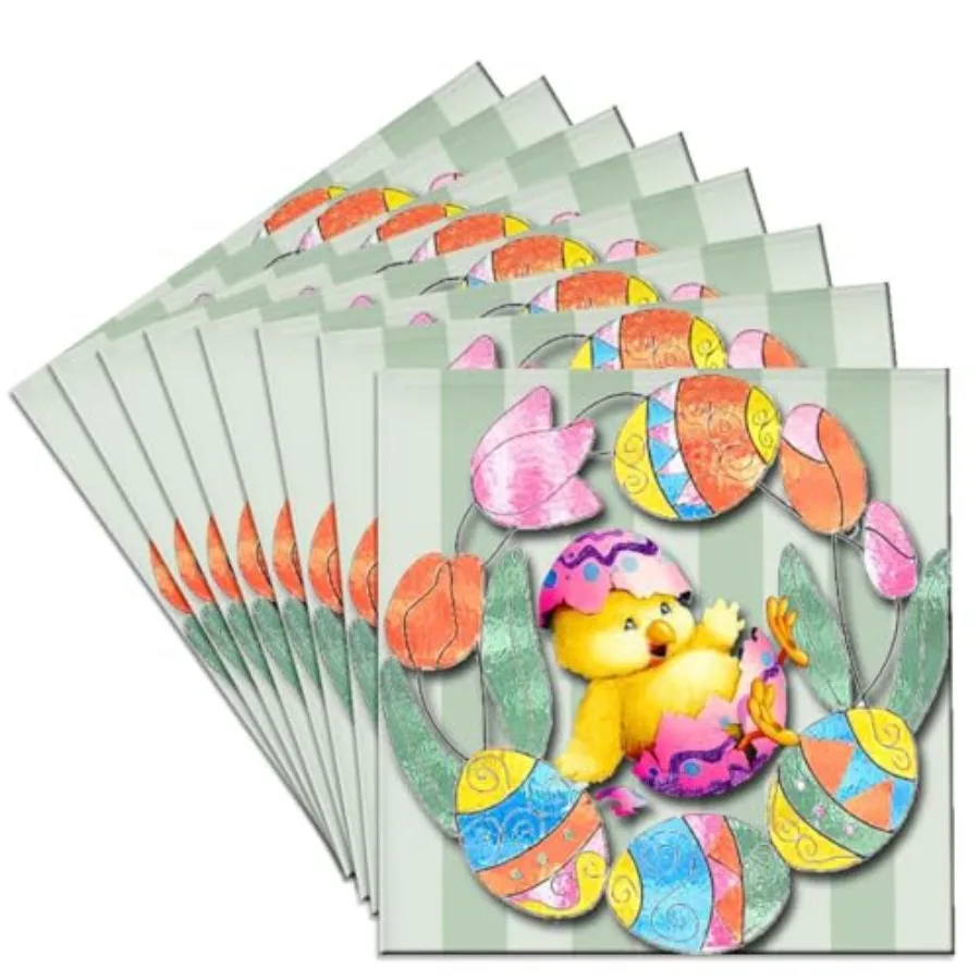 

cst_167131_4 Набор из 8 керамических подставок под кружки с милыми пасхальными цыплятами и яйцами, украшенными красивыми тюльпанами